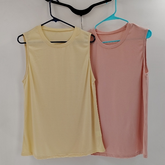 None Tops - Sleeveless Yellow and Pink Women's Tops